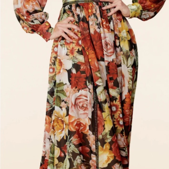 L’Artiste Floral Dress Maxi Autumn Dress Studs Size Small Red Pink Brown Flowers - Picture 4 of 13